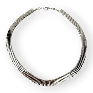 Vintage Fringe Cleopatra Collar Necklace Silver Tone Chain Metal Key Shaped 16"